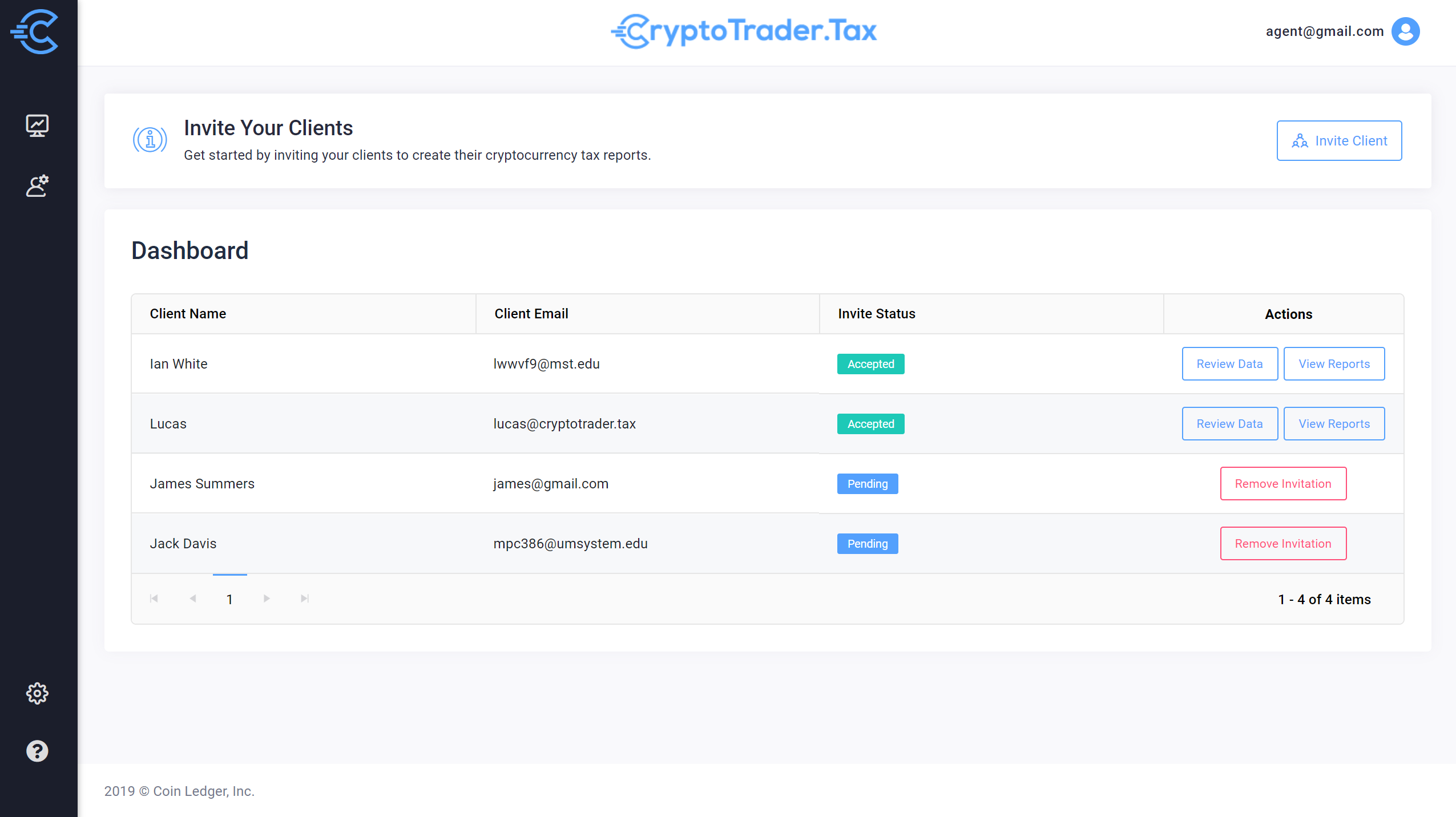 Invite crypto tax client