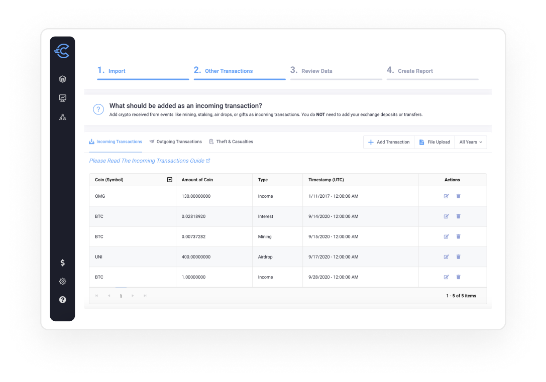 Add Crypto Income Transactions