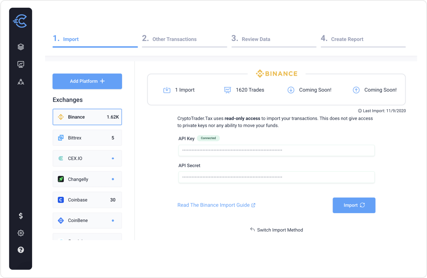 Import crypto transactions