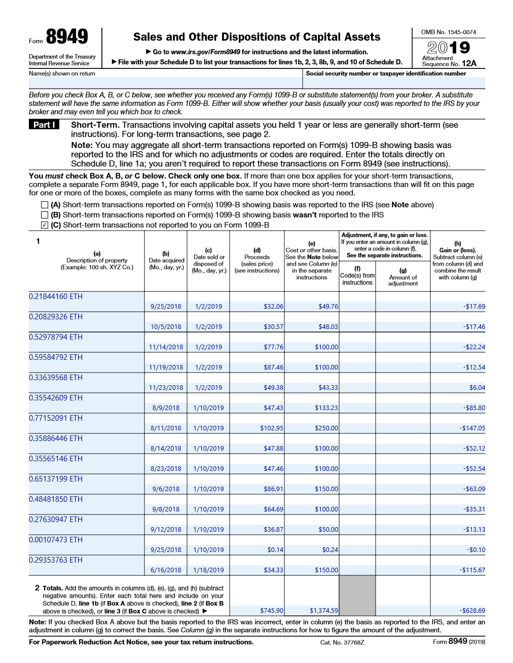 Report cryptocurrency on taxes with 8949