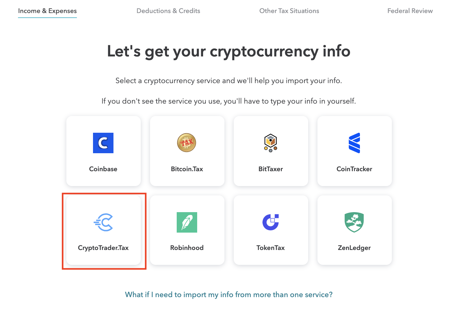 TurboTax cryptocurrency info section
